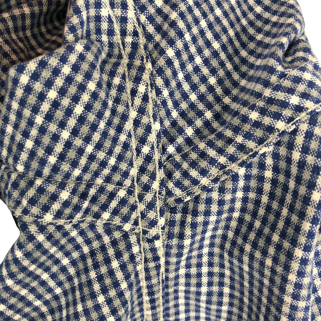 Eddie Bauer long-sleeved button-down check shirt, men's size L (approx.), vintage. cotton navy blue type Vintage Second Hand