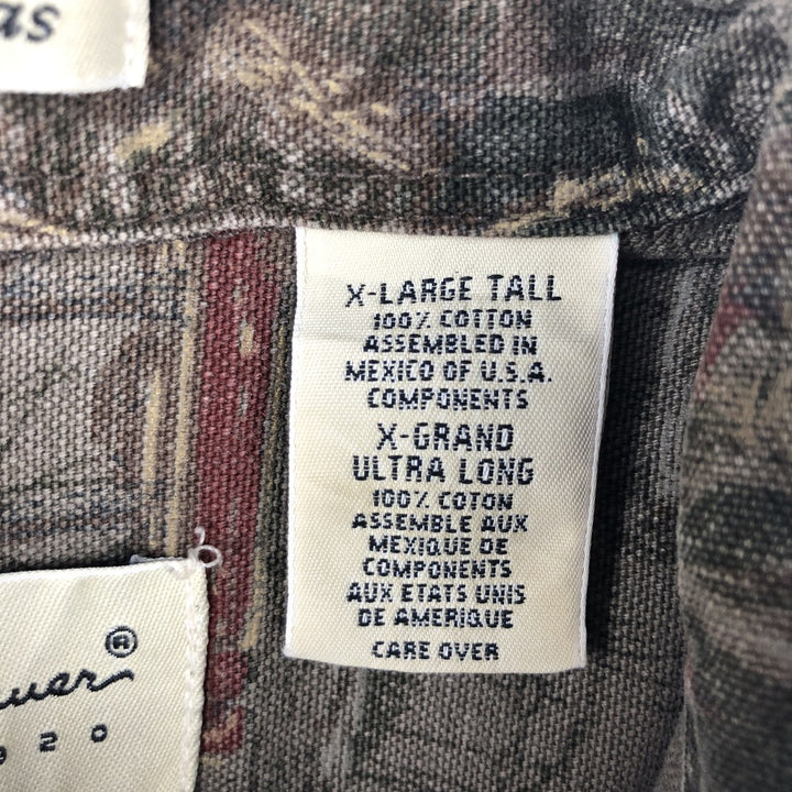 1990'S Eddie Bauer Elkhorn Canvas all-over print long-sleeved cotton shirt, men's size XL equivalent, vintage. cotton Khaki type Vintage Second Hand