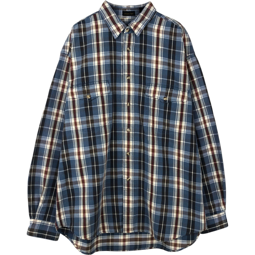 80s-90'S Eddie Bauer Elkhorn Twill Long-Sleeve Cotton Check Shirt (Men's Size L) Vintage cotton navy blue type Vintage Second Hand