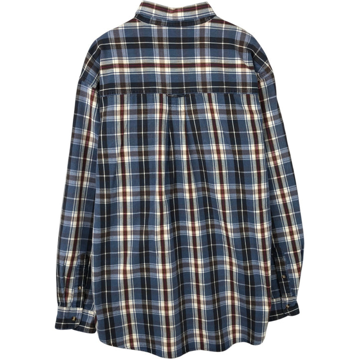 80s-90'S Eddie Bauer Elkhorn Twill Long-Sleeve Cotton Check Shirt (Men's Size L) Vintage cotton navy blue type Vintage Second Hand