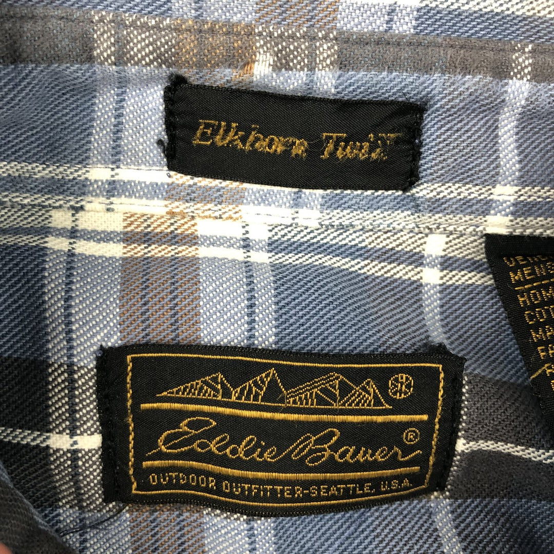 80s-90'S Eddie Bauer Elkhorn Twill Long-Sleeve Cotton Check Shirt (Men's Size L) Vintage cotton navy blue type Vintage Second Hand