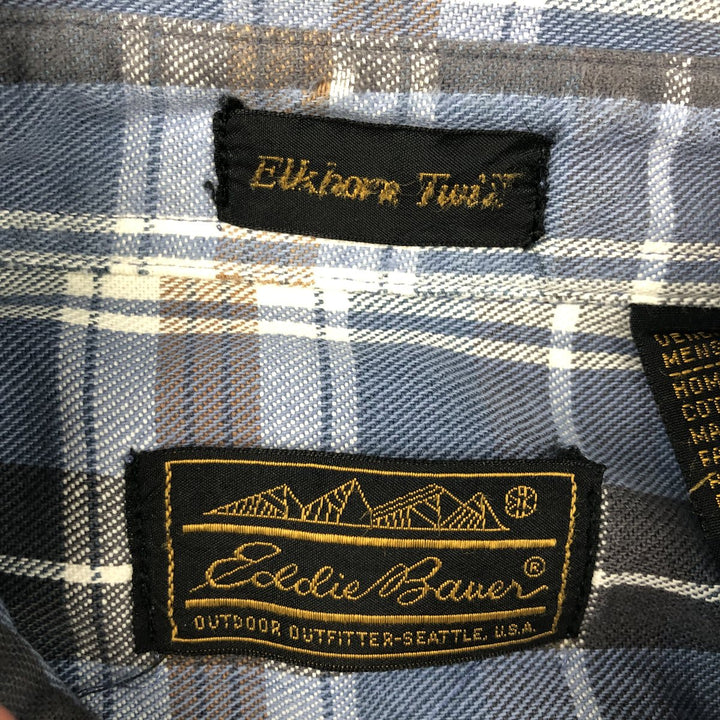 80s-90'S Eddie Bauer Elkhorn Twill Long-Sleeve Cotton Check Shirt (Men's Size L) Vintage cotton navy blue type Vintage Second Hand