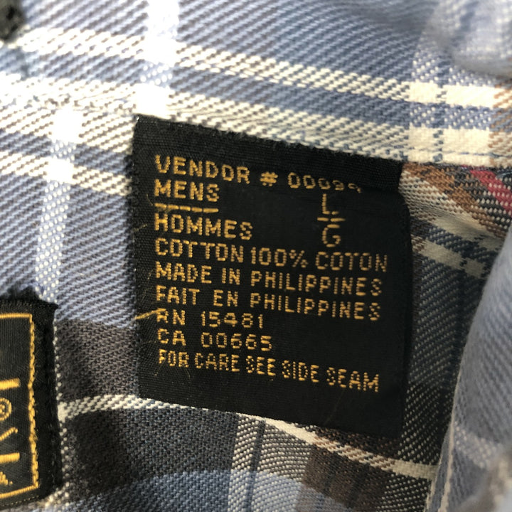 80s-90'S Eddie Bauer Elkhorn Twill Long-Sleeve Cotton Check Shirt (Men's Size L) Vintage cotton navy blue type Vintage Second Hand