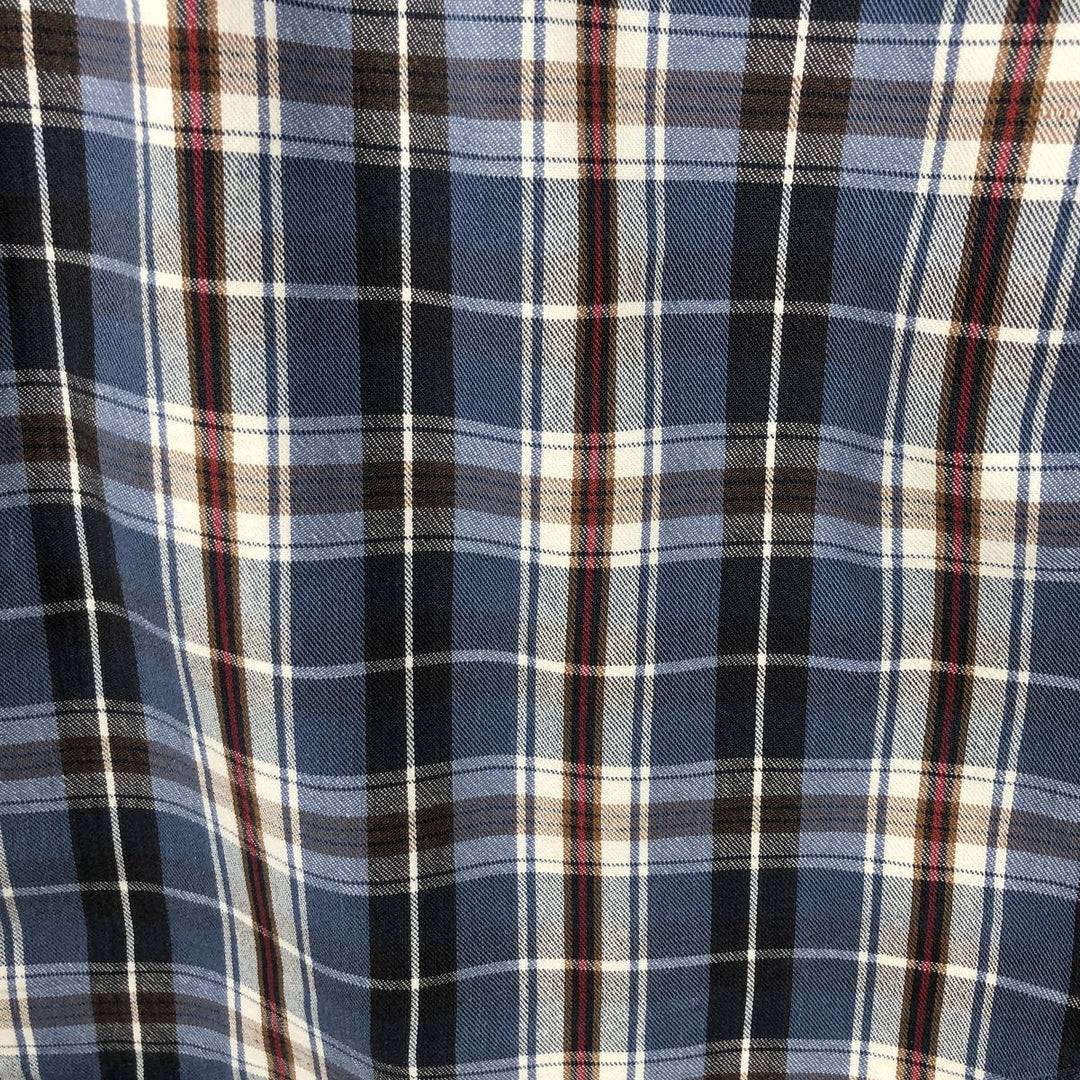 80s-90'S Eddie Bauer Elkhorn Twill Long-Sleeve Cotton Check Shirt (Men's Size L) Vintage cotton navy blue type Vintage Second Hand