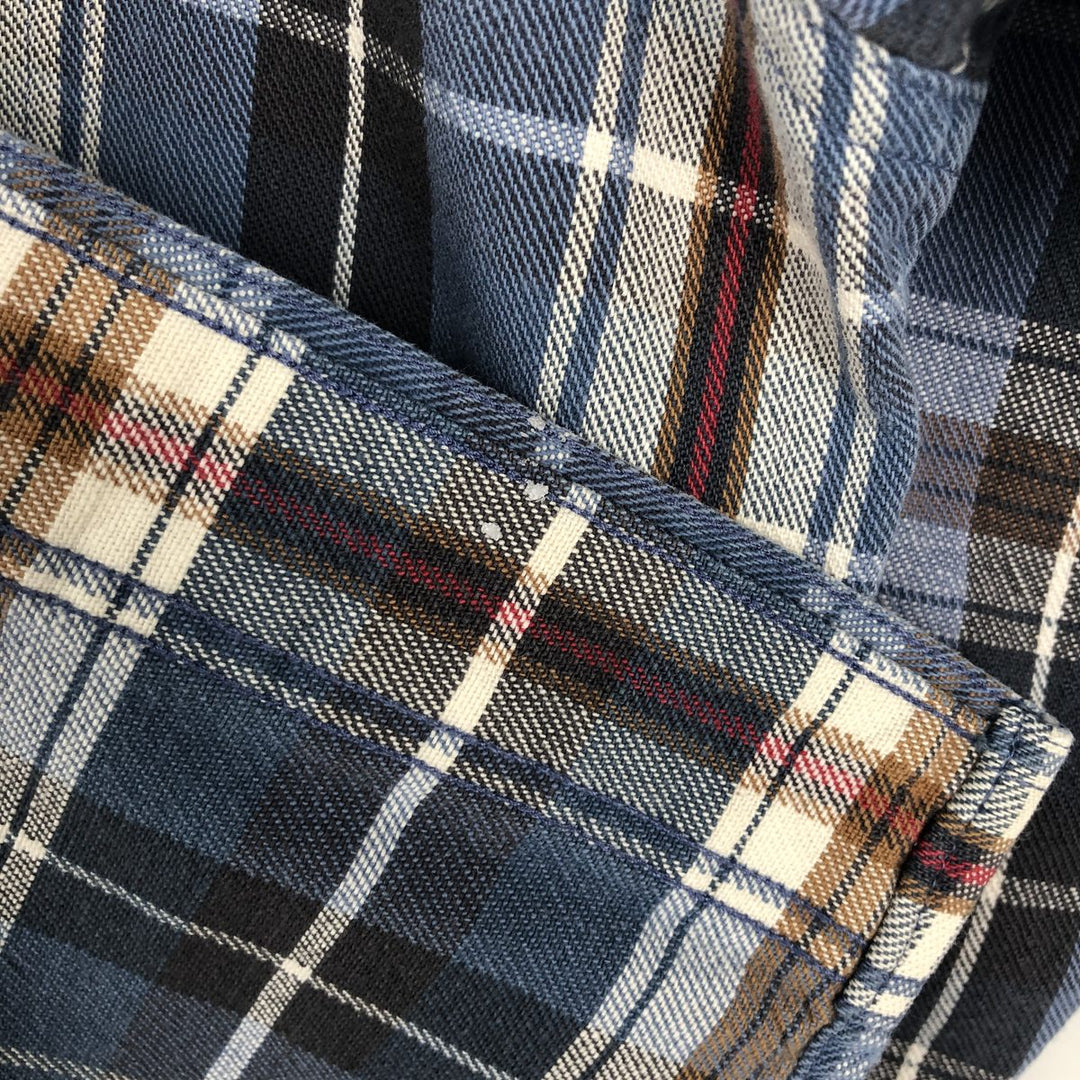 80s-90'S Eddie Bauer Elkhorn Twill Long-Sleeve Cotton Check Shirt (Men's Size L) Vintage cotton navy blue type Vintage Second Hand