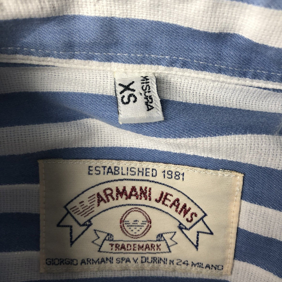 1990'S Armani Jeans Long-Sleeve Cotton Striped Shirt, Men's Size XS (approx.), Vintage cotton blue type Vintage Second Hand