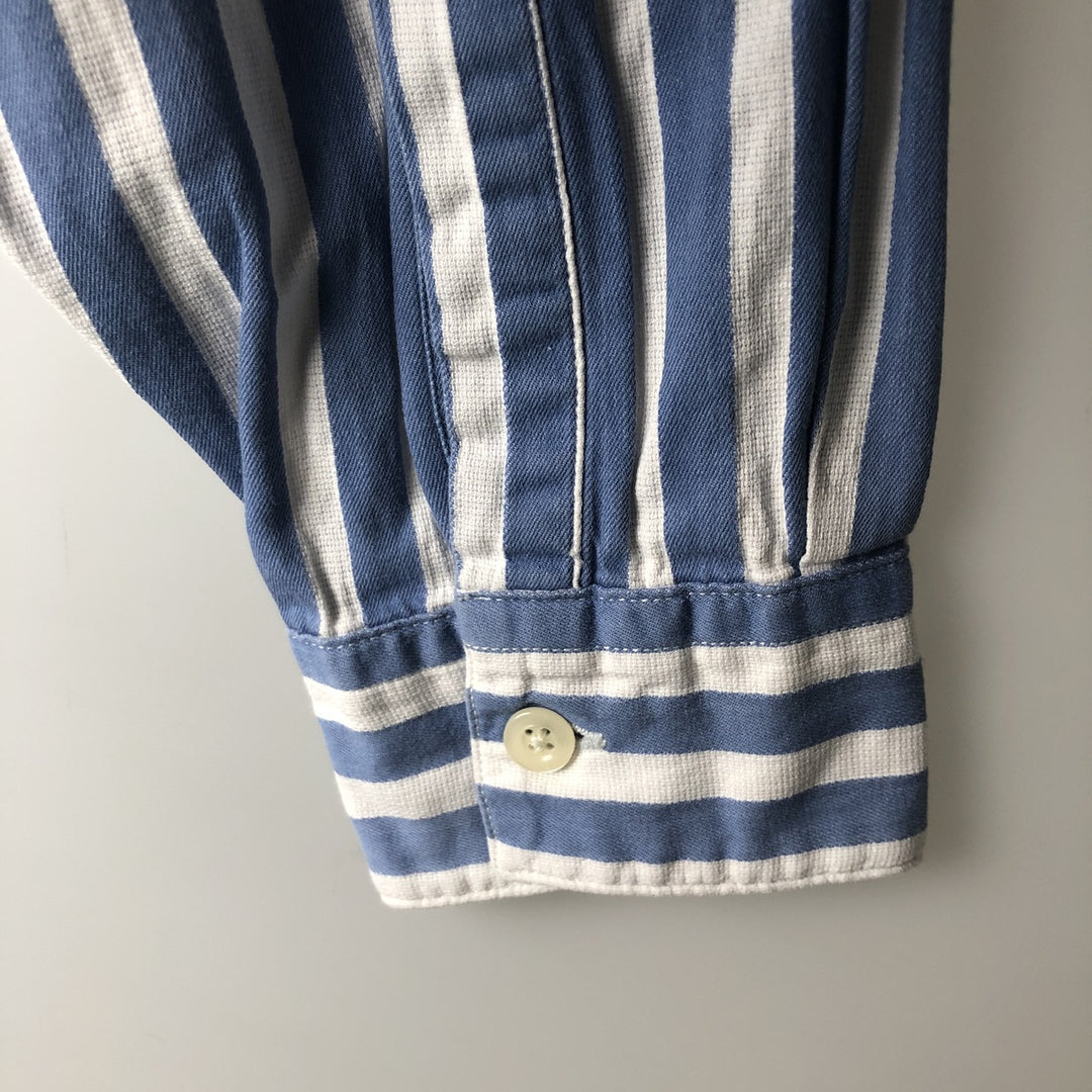 1990'S Armani Jeans Long-Sleeve Cotton Striped Shirt, Men's Size XS (approx.), Vintage cotton blue type Vintage Second Hand