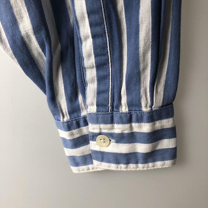 1990'S Armani Jeans Long-Sleeve Cotton Striped Shirt, Men's Size XS (approx.), Vintage cotton blue type Vintage Second Hand