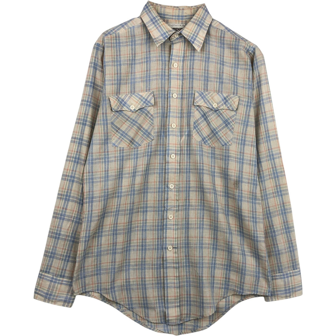 70s-era Campus long-sleeved check shirt, made in USA, men's size M equivalent, vintage. unclear Beige type Vintage Second Hand