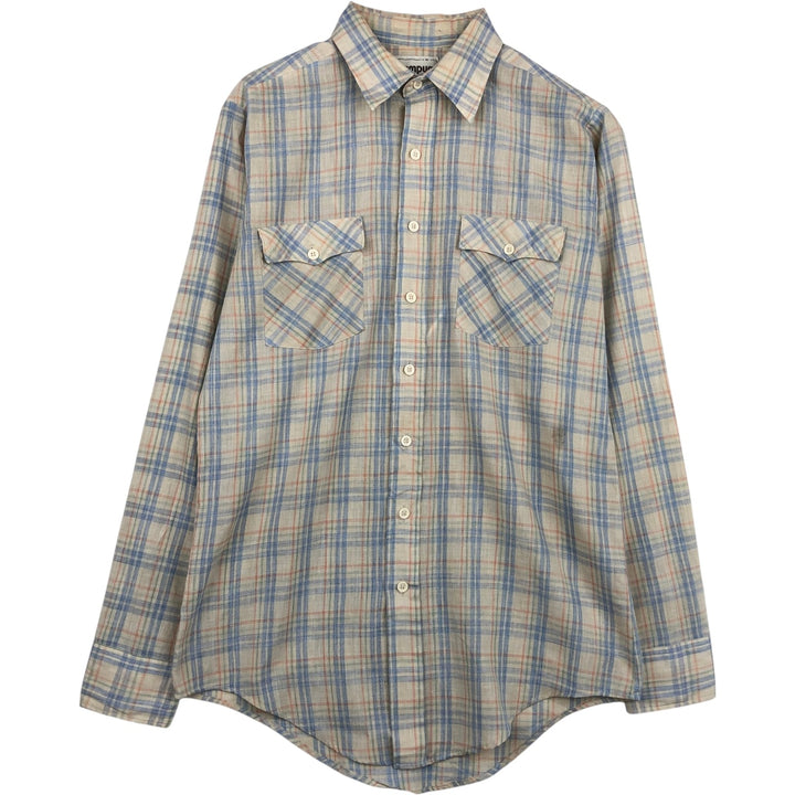 70s-era Campus long-sleeved check shirt, made in USA, men's size M equivalent, vintage. unclear Beige type Vintage Second Hand