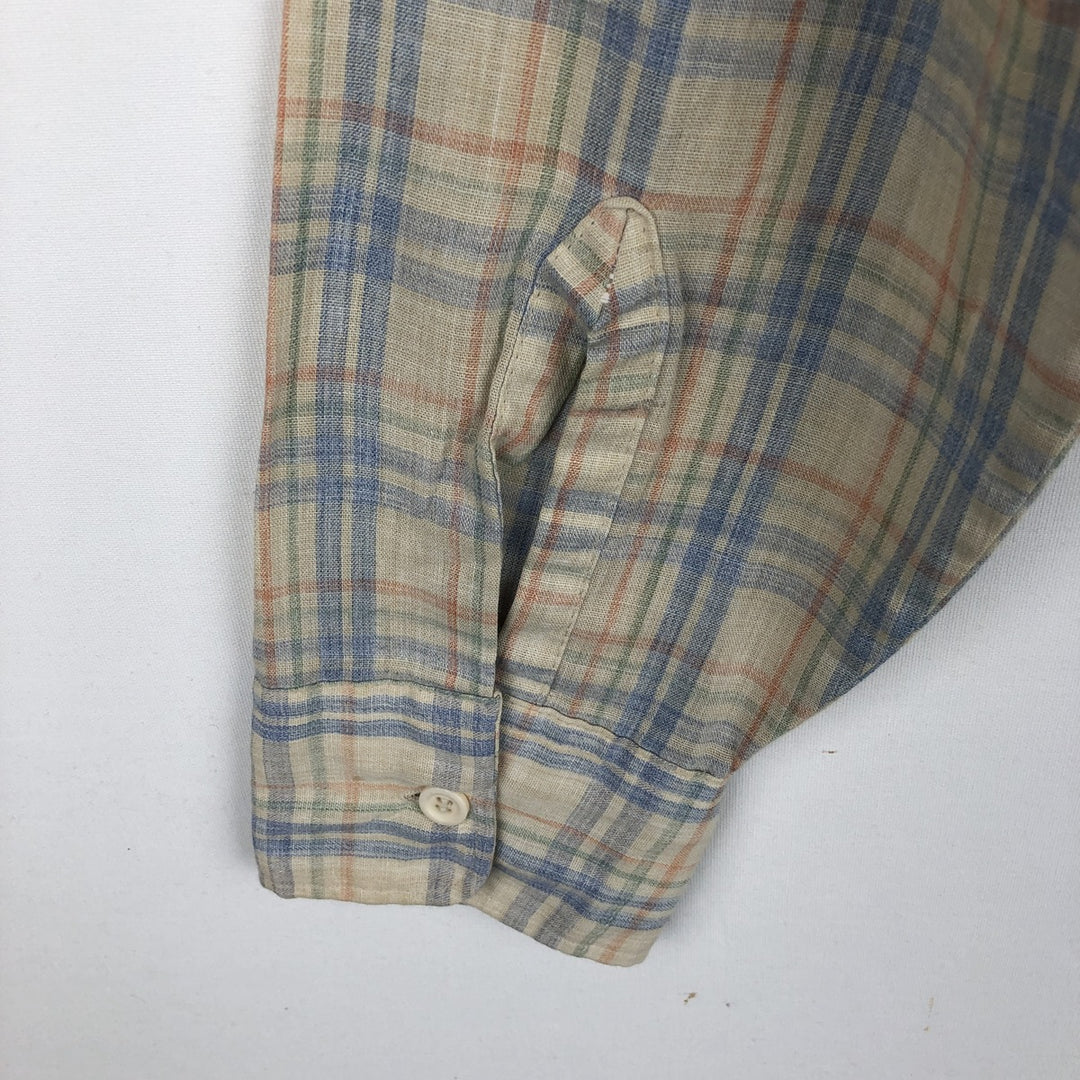70s-era Campus long-sleeved check shirt, made in USA, men's size M equivalent, vintage. unclear Beige type Vintage Second Hand