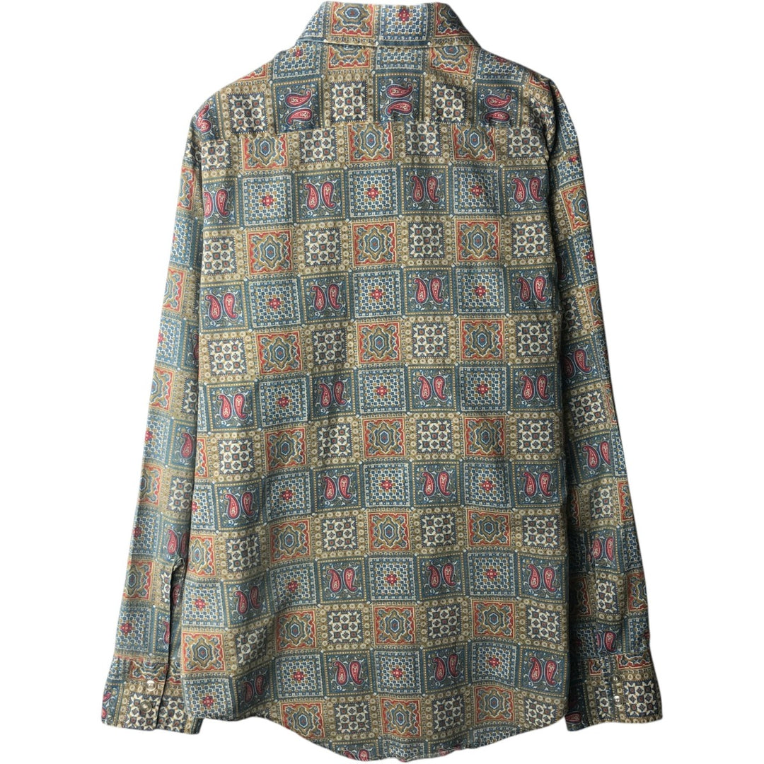 Grants Men's Wear Paisley Pattern Long-Sleeve Cotton Shirt, Made in USA, Men's Size L (Equivalent), Vintage polyester green type Vintage Second Hand