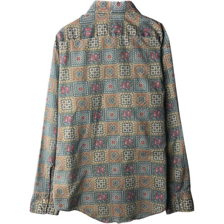 Grants Men's Wear Paisley Pattern Long-Sleeve Cotton Shirt, Made in USA, Men's Size L (Equivalent), Vintage polyester green type Vintage Second Hand