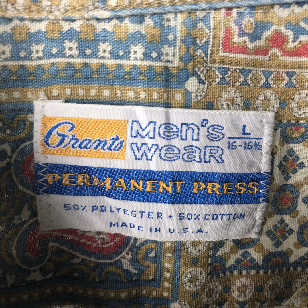 Grants Men's Wear Paisley Pattern Long-Sleeve Cotton Shirt, Made in USA, Men's Size L (Equivalent), Vintage polyester green type Vintage Second Hand