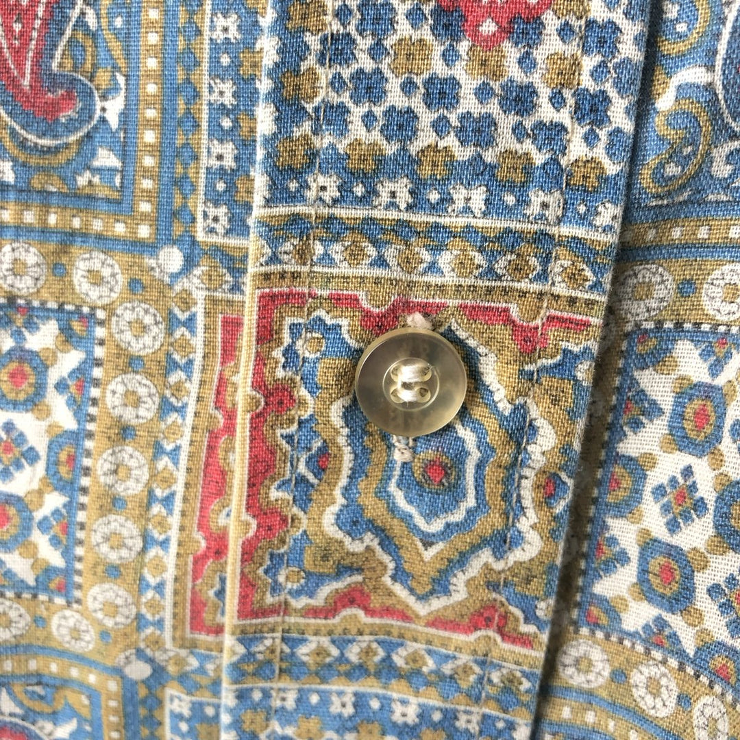 Grants Men's Wear Paisley Pattern Long-Sleeve Cotton Shirt, Made in USA, Men's Size L (Equivalent), Vintage polyester green type Vintage Second Hand