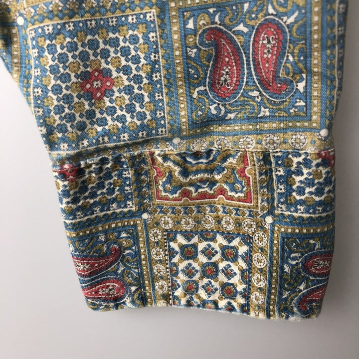 Grants Men's Wear Paisley Pattern Long-Sleeve Cotton Shirt, Made in USA, Men's Size L (Equivalent), Vintage polyester green type Vintage Second Hand