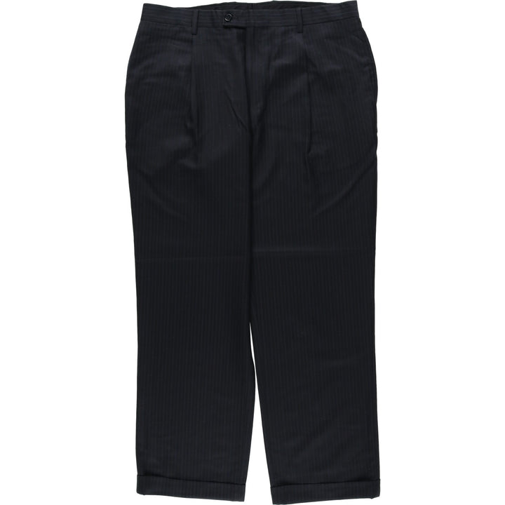 Striped Pattern One-Pleat Wool Trousers/Slacks, Made in Italy, Men's Size W35 (approx.) wool navy blue type Vintage Second Hand