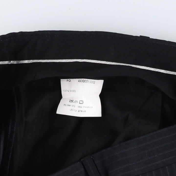 Striped Pattern One-Pleat Wool Trousers/Slacks, Made in Italy, Men's Size W35 (approx.) wool navy blue type Vintage Second Hand