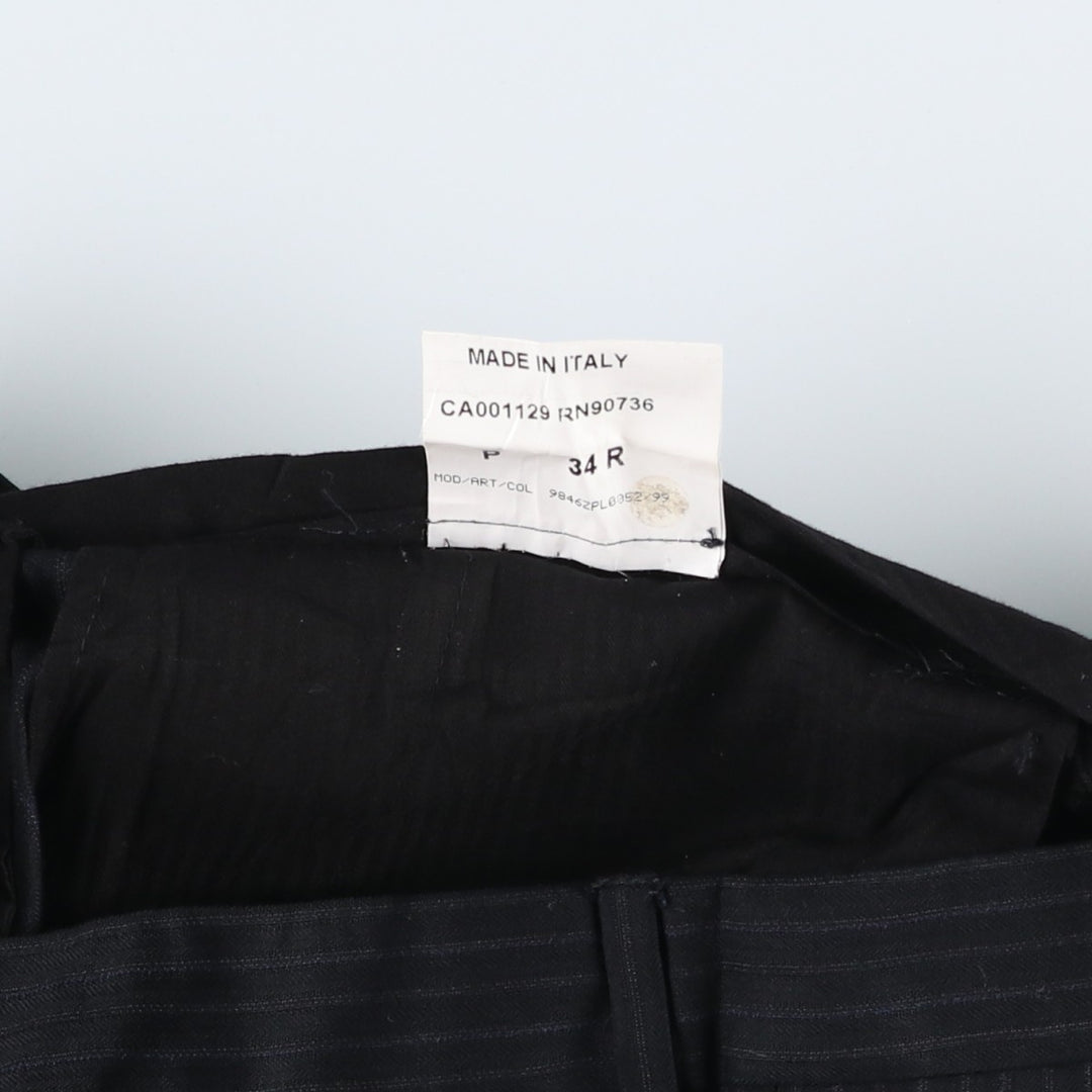 Striped Pattern One-Pleat Wool Trousers/Slacks, Made in Italy, Men's Size W35 (approx.) wool navy blue type Vintage Second Hand
