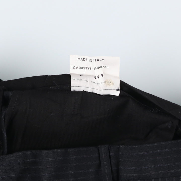 Striped Pattern One-Pleat Wool Trousers/Slacks, Made in Italy, Men's Size W35 (approx.) wool navy blue type Vintage Second Hand