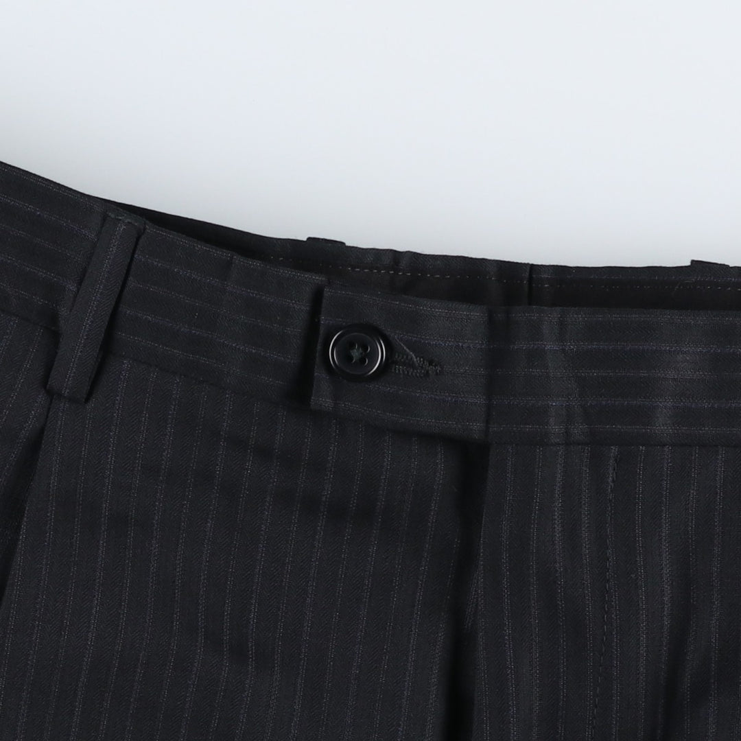 Striped Pattern One-Pleat Wool Trousers/Slacks, Made in Italy, Men's Size W35 (approx.) wool navy blue type Vintage Second Hand