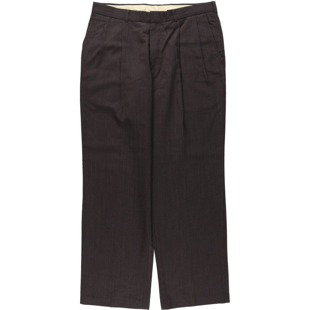 80s-90'S TOWNCRAFT Two-Pleat Wide-Leg Trousers, Made in USA, Men's Size W34 (approx.) polyester brown type Vintage Second Hand