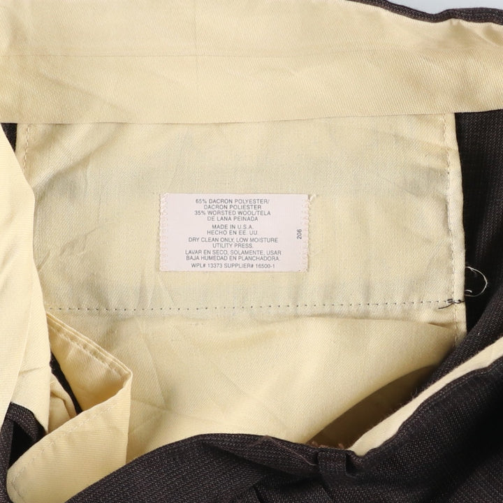 80s-90'S TOWNCRAFT Two-Pleat Wide-Leg Trousers, Made in USA, Men's Size W34 (approx.) polyester brown type Vintage Second Hand