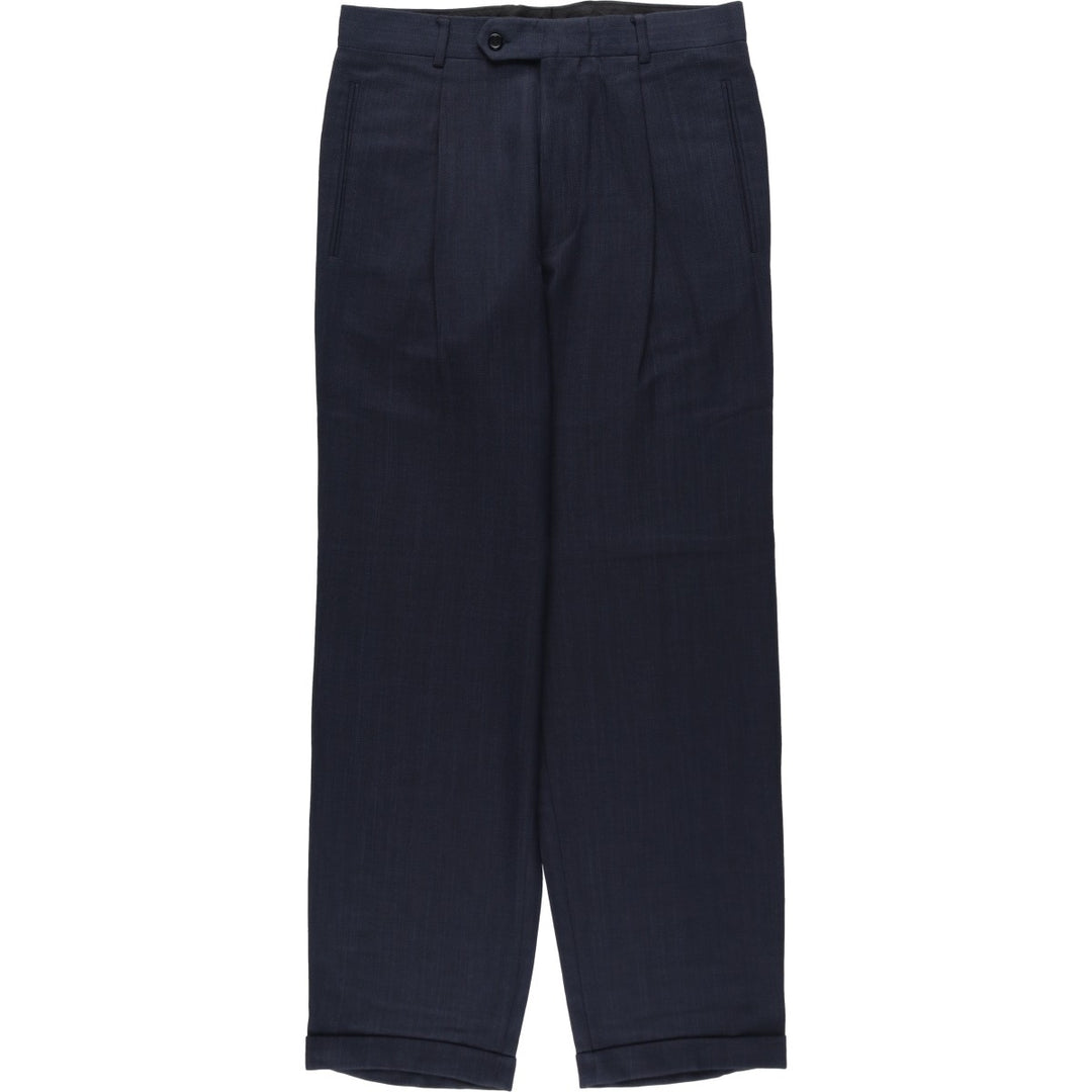 Men's wide-leg slacks with one pleat, equivalent to size W32. unclear navy blue type Vintage Second Hand