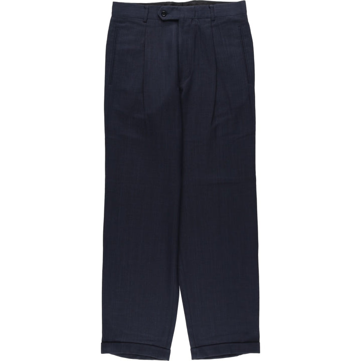 Men's wide-leg slacks with one pleat, equivalent to size W32. unclear navy blue type Vintage Second Hand