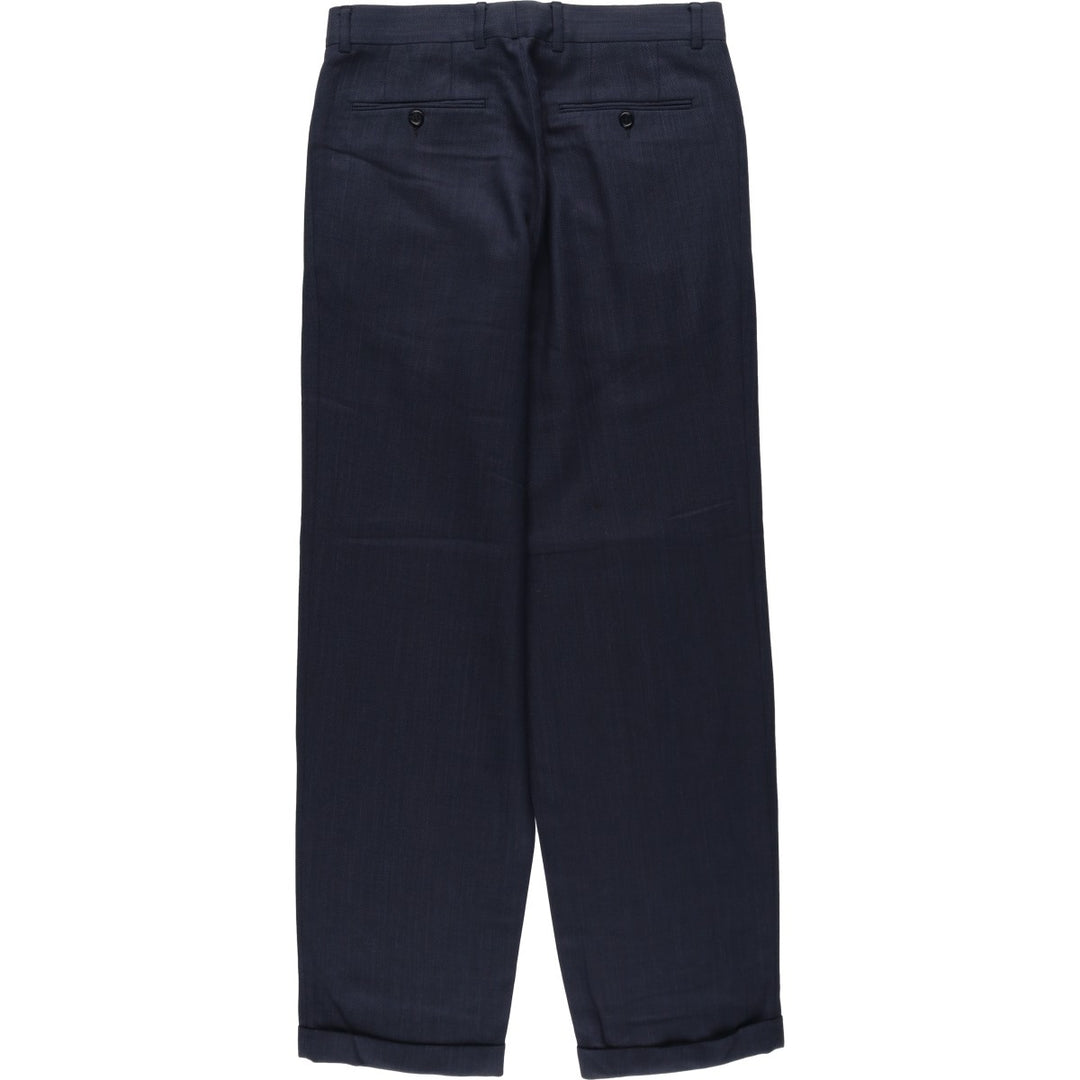 Men's wide-leg slacks with one pleat, equivalent to size W32. unclear navy blue type Vintage Second Hand