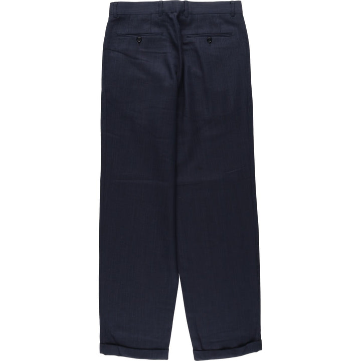 Men's wide-leg slacks with one pleat, equivalent to size W32. unclear navy blue type Vintage Second Hand