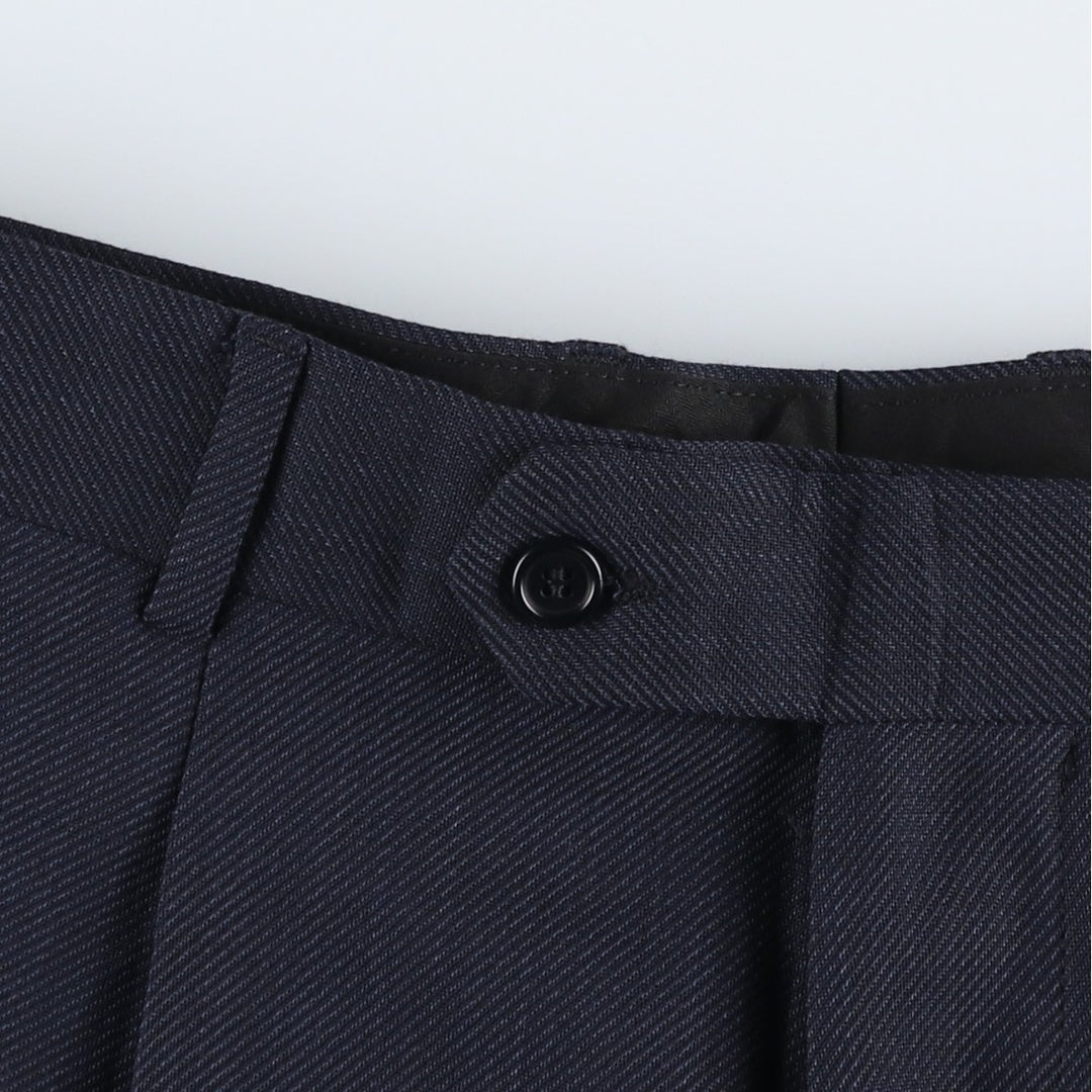 Men's wide-leg slacks with one pleat, equivalent to size W32. unclear navy blue type Vintage Second Hand