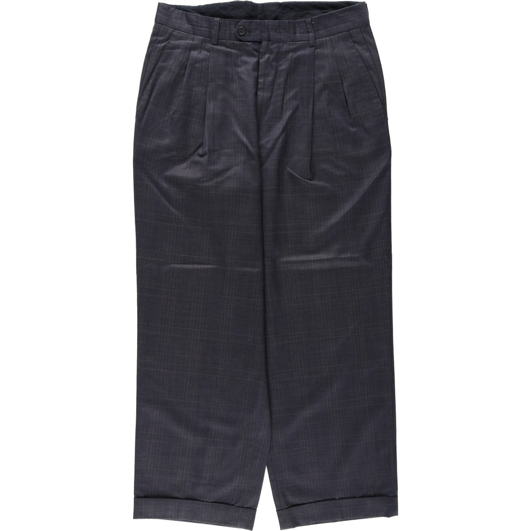 LINEA NATURALE Check Pattern Wool Trousers, Made in Italy, Men's Size W32 (approx.), Two-Pleat, Vintage Style wool gray type Vintage Second Hand