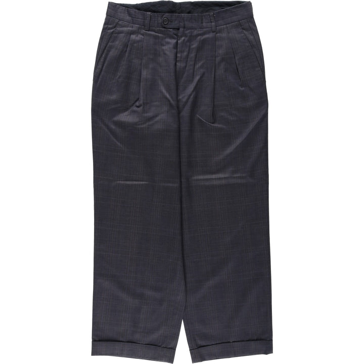 LINEA NATURALE Check Pattern Wool Trousers, Made in Italy, Men's Size W32 (approx.), Two-Pleat, Vintage Style wool gray type Vintage Second Hand