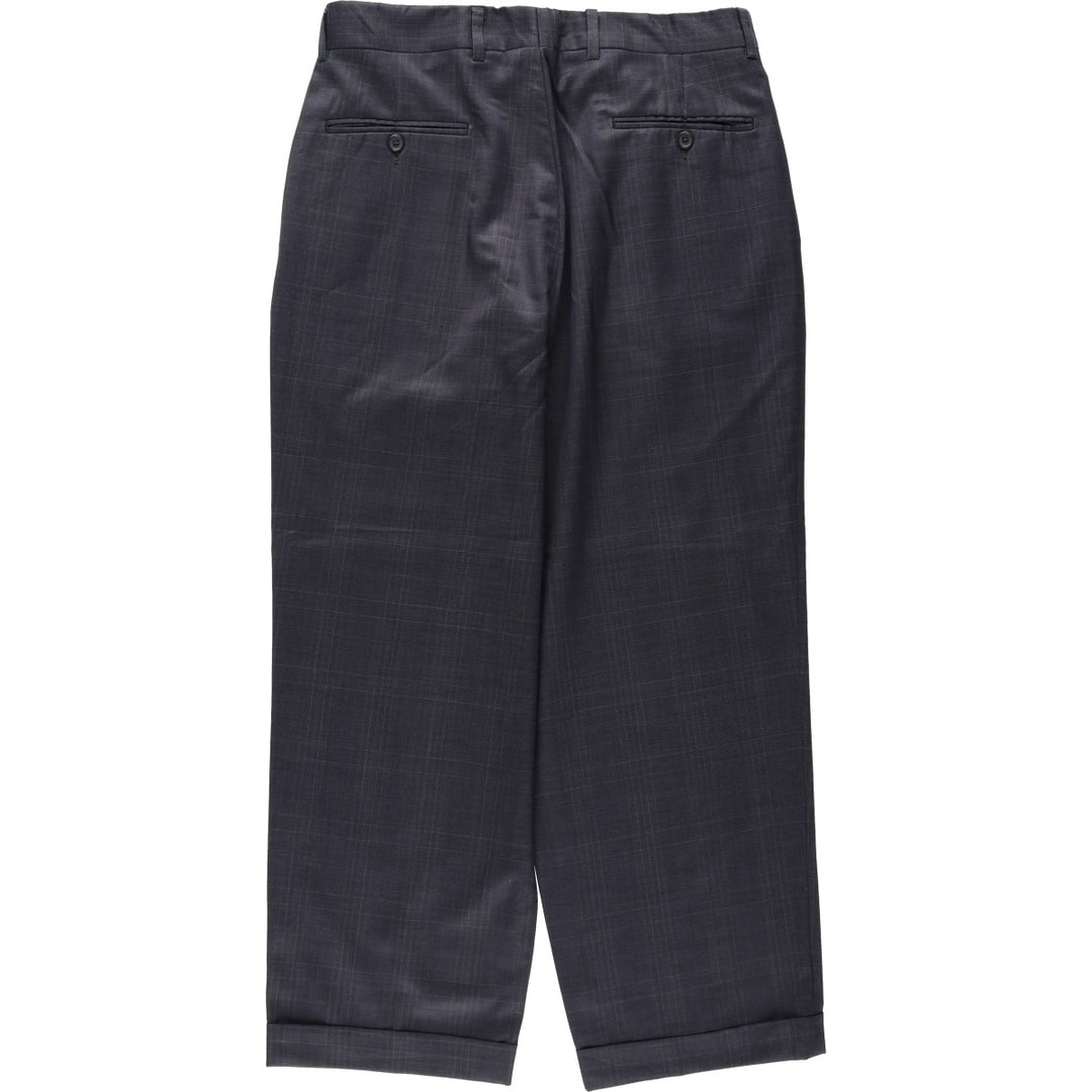 LINEA NATURALE Check Pattern Wool Trousers, Made in Italy, Men's Size W32 (approx.), Two-Pleat, Vintage Style wool gray type Vintage Second Hand