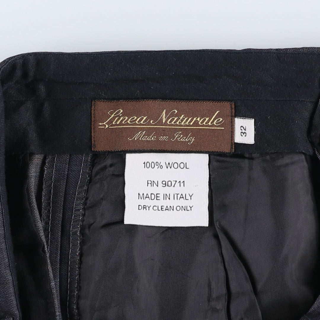 LINEA NATURALE Check Pattern Wool Trousers, Made in Italy, Men's Size W32 (approx.), Two-Pleat, Vintage Style wool gray type Vintage Second Hand