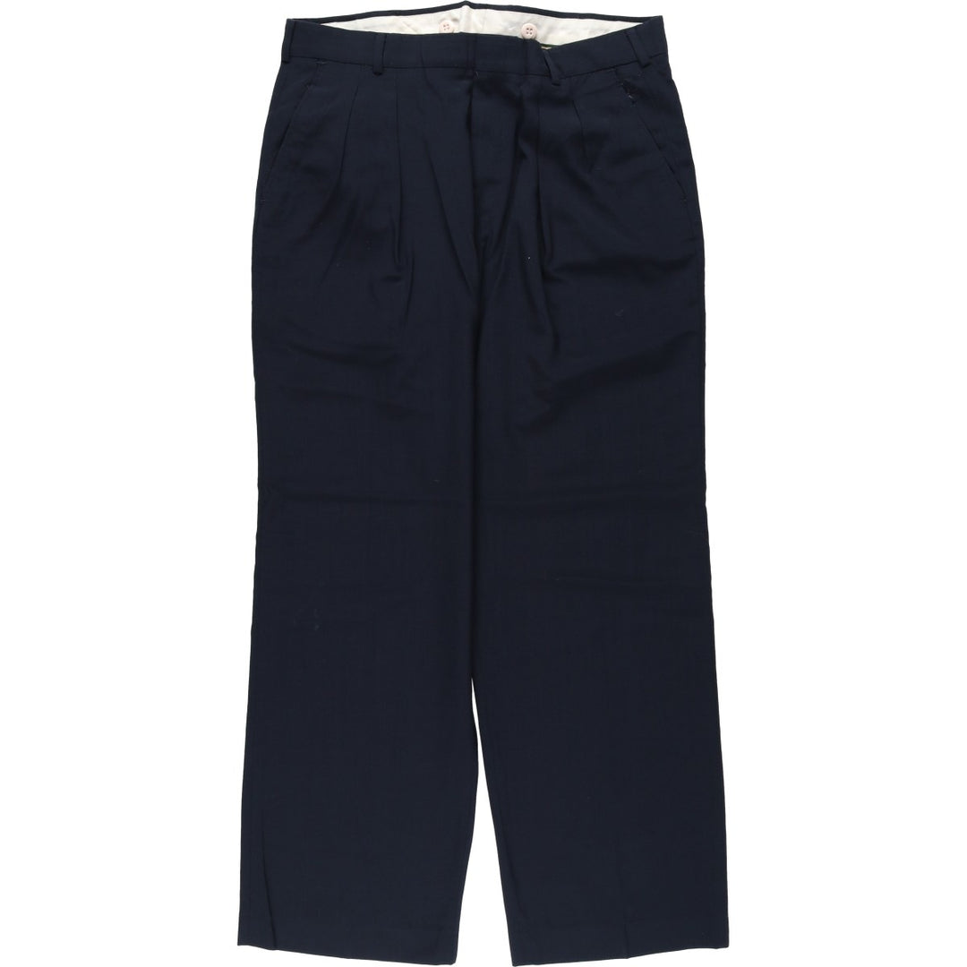 ~90'S Neil Martin Two-Pleat Polyester x Wool Trousers, Made in USA, Men's W33 (approx.) polyester navy blue type Vintage Second Hand