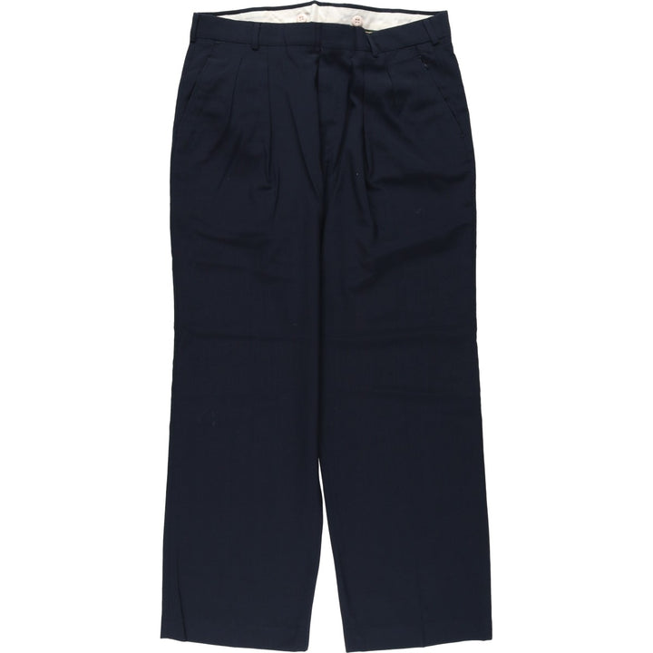 ~90'S Neil Martin Two-Pleat Polyester x Wool Trousers, Made in USA, Men's W33 (approx.) polyester navy blue type Vintage Second Hand