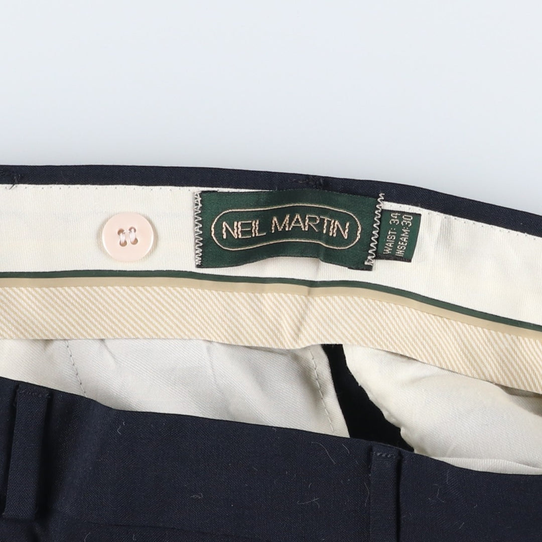 ~90'S Neil Martin Two-Pleat Polyester x Wool Trousers, Made in USA, Men's W33 (approx.) polyester navy blue type Vintage Second Hand
