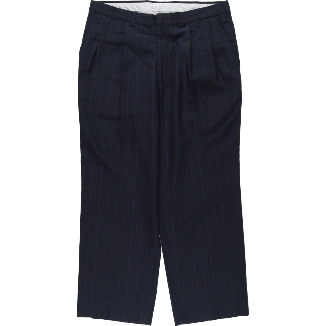 80s-90'S TOWNCRAFT CUSTOM FIT SUITS Stripe Pattern Two-Pleat Slacks Pants Made in USA Men's W34 (approx.) Vintage polyester navy blue type Vintage Second Hand