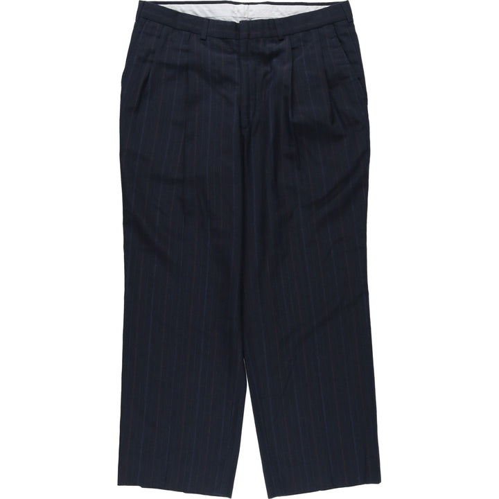 80s-90'S TOWNCRAFT CUSTOM FIT SUITS Stripe Pattern Two-Pleat Slacks Pants Made in USA Men's W34 (approx.) Vintage polyester navy blue type Vintage Second Hand