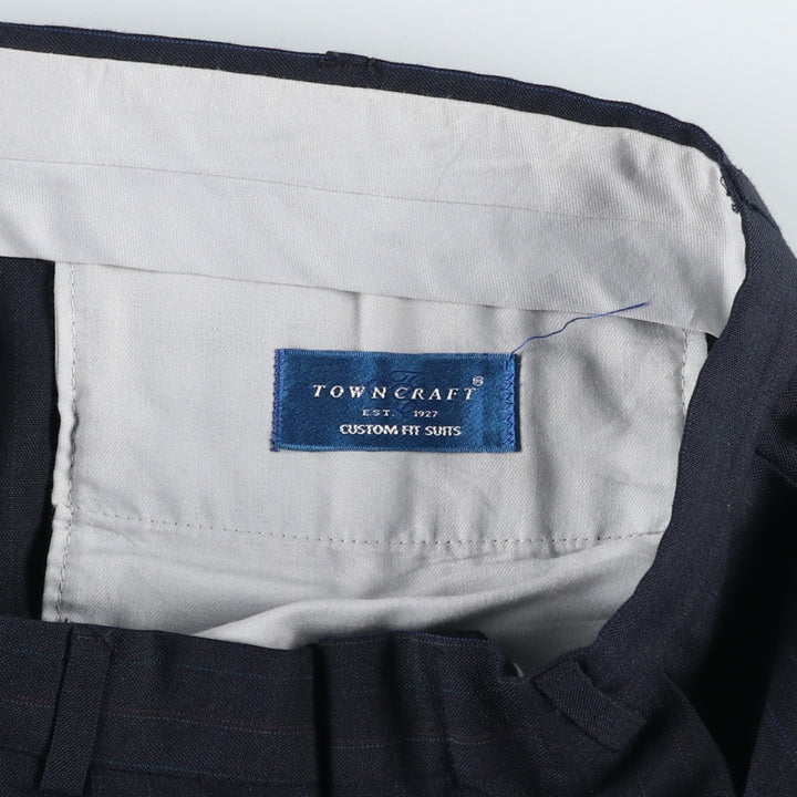 80s-90'S TOWNCRAFT CUSTOM FIT SUITS Stripe Pattern Two-Pleat Slacks Pants Made in USA Men's W34 (approx.) Vintage polyester navy blue type Vintage Second Hand