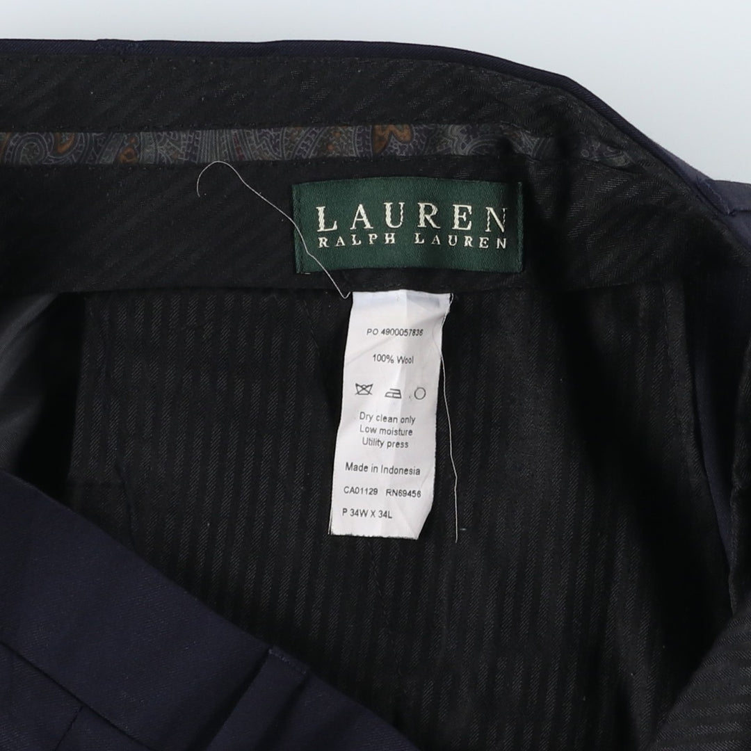 Ralph Lauren LAUREN Lauren Two-pleat wool pants slacks for men, equivalent to W34 wool navy blue type Vintage Second Hand