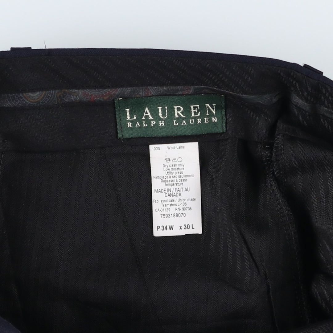 Ralph Lauren LAUREN Two-pleat wool trousers/slacks, made in Canada, men's size W35 (approx.) wool navy blue type Vintage Second Hand