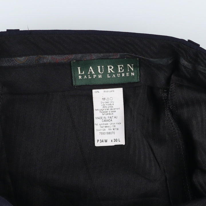 Ralph Lauren LAUREN Two-pleat wool trousers/slacks, made in Canada, men's size W35 (approx.) wool navy blue type Vintage Second Hand