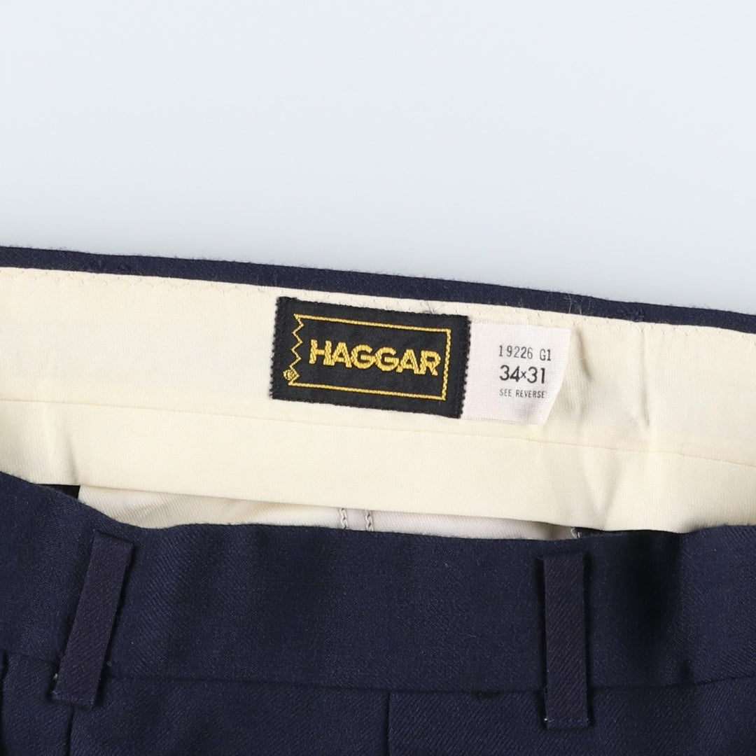 ~1980'S HAGGAR Slacks Wide Pants Men's W33 equivalent Vintage unclear navy blue type Vintage Second Hand