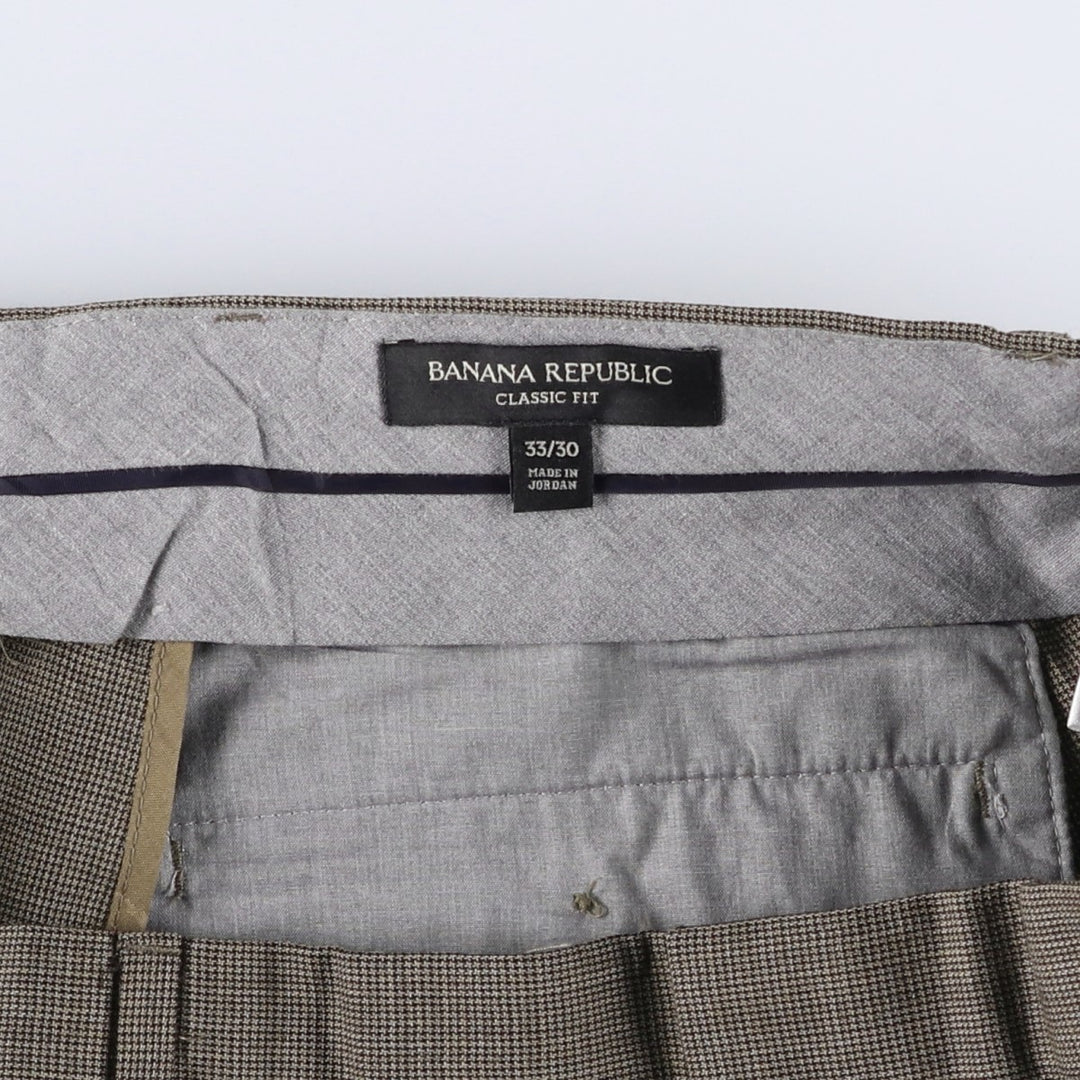 Banana Republic Classic Fit all-over print wool trousers/slacks, men's size W35 (approx.), vintage. wool beige type brown Vintage Second Hand