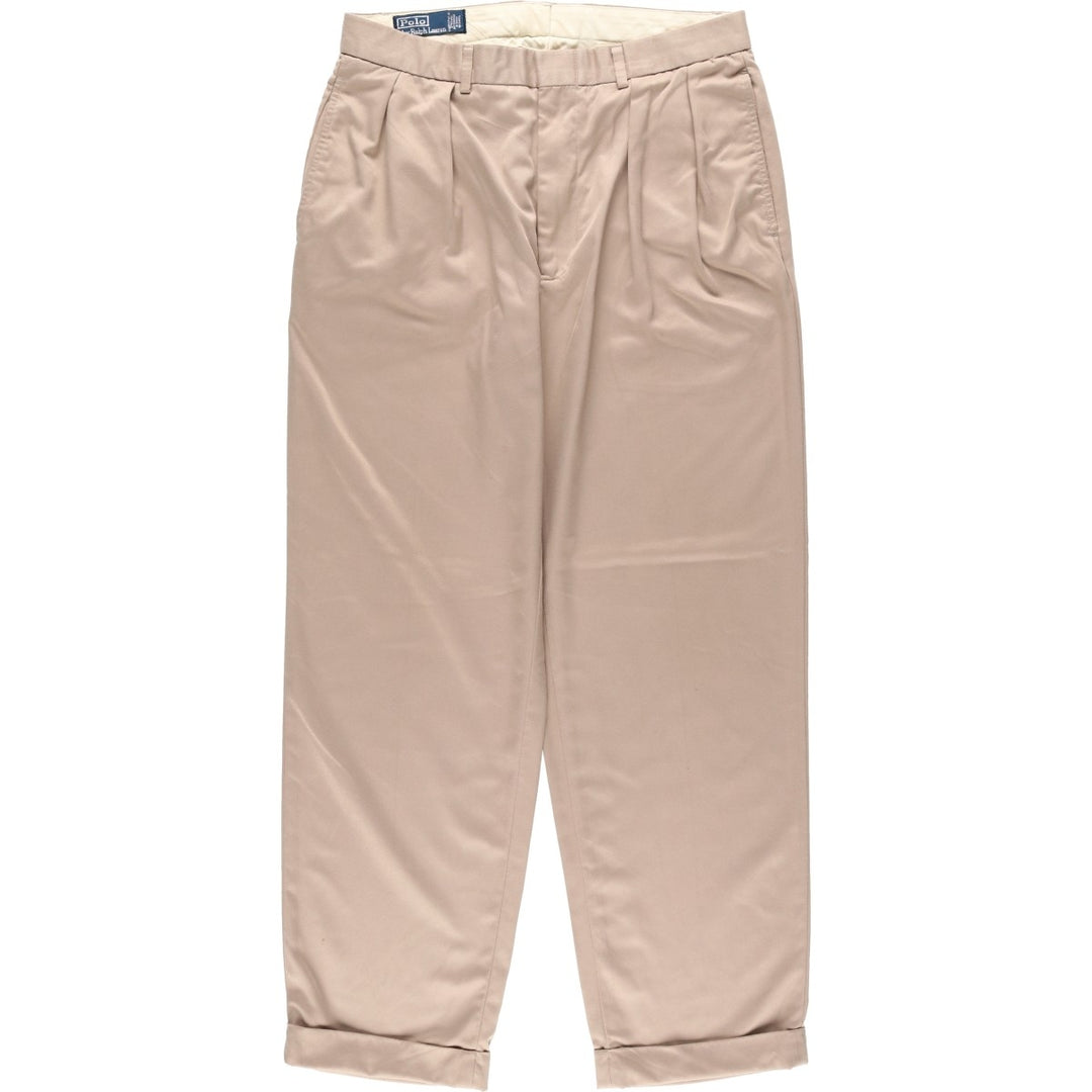 Ralph Lauren POLO by Ralph Lauren two-pleat slacks, men's size W32 polyester Beige type Vintage Second Hand