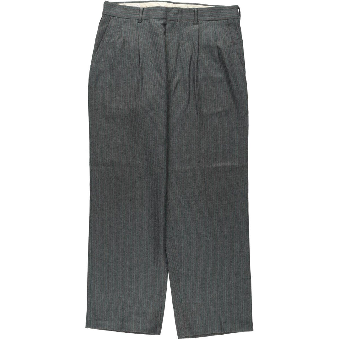 Striped Pattern Two-Pleat Slacks Pants, Made in USA, Men's Size W33 (approx.), Vintage unclear gray type Vintage Second Hand