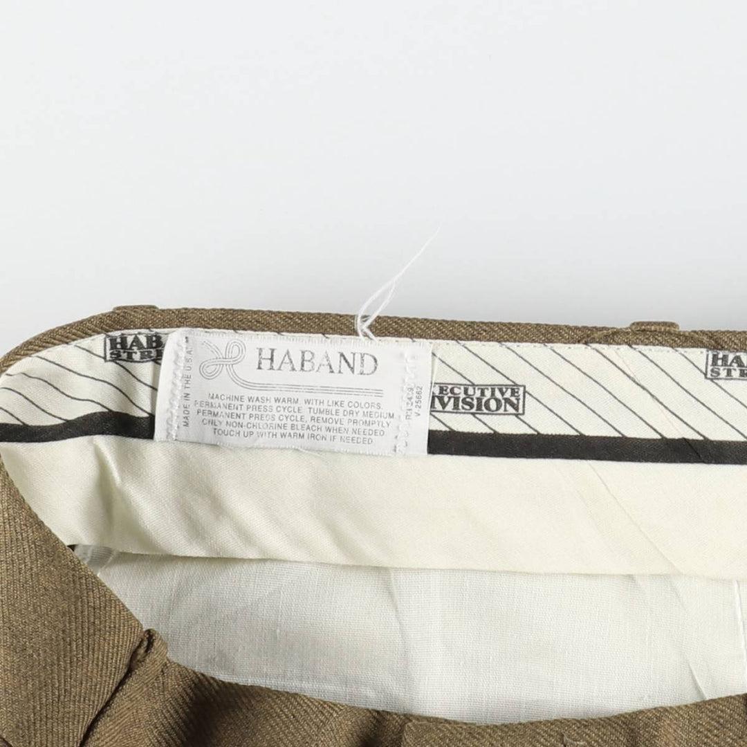 1990'S HABAND EXECUTIVE DIVISION Two-Pleat Slacks Pants, Made in USA, Men's Size W34 (approx.), Vintage unclear brown type Vintage Second Hand